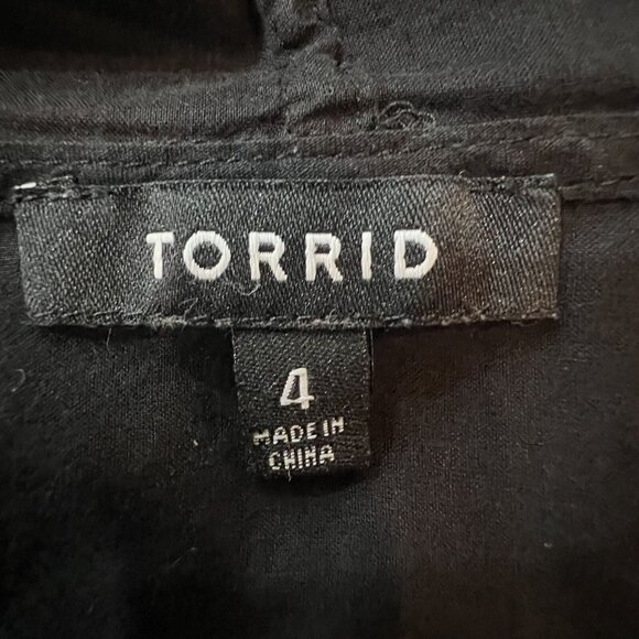 Torrid Black Voile Drape Front Jacket Women's Plus Size 4 4X Sheer Hooded Hood - Picture 13 of 16